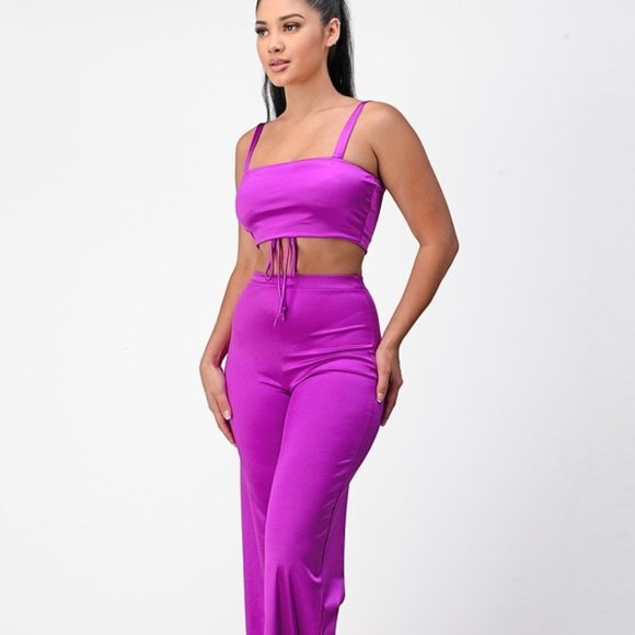 Miami Strip Crop Top & Pants Set - Picture 1 of 4